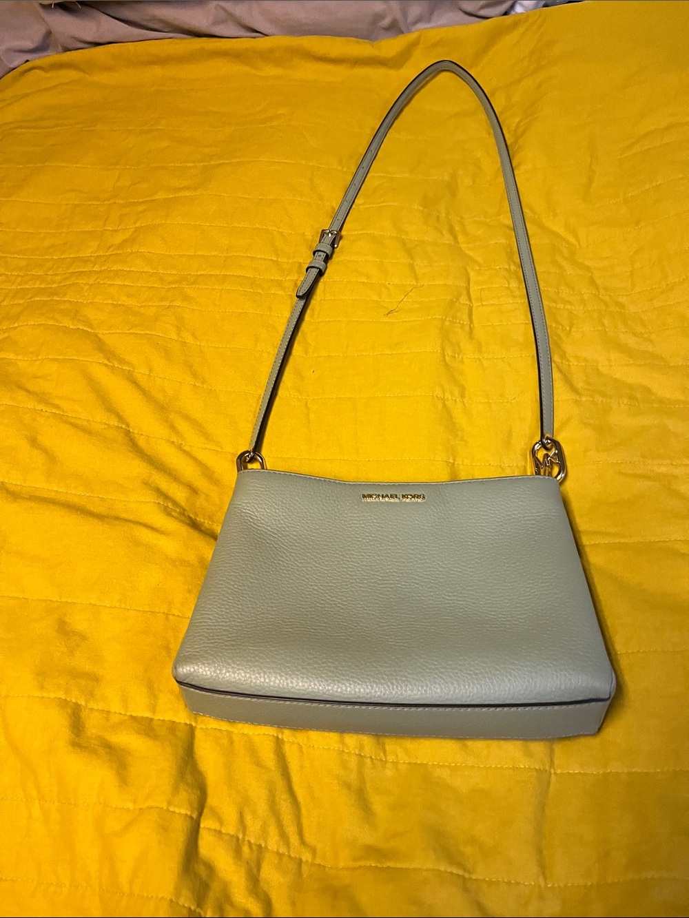 Michael Kors mint green Pebbled Leather Shoulder Bag